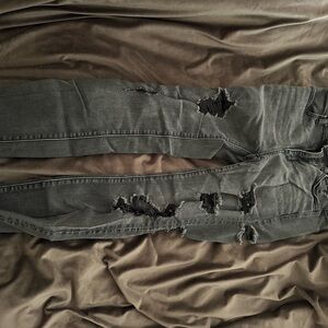 American Eagle Outfitters High Rise Ripped Jeans - Dark Gray